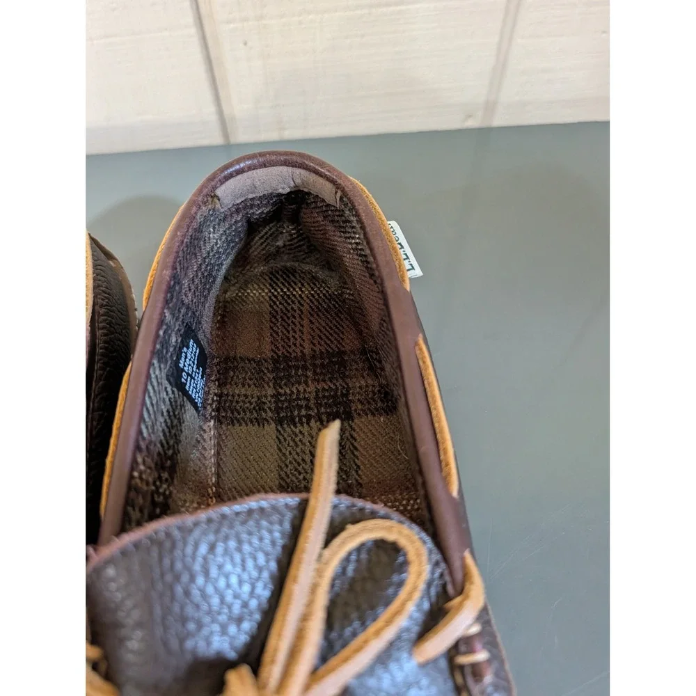 L. L Bean Men's Handsewn Slippers  Flannel-Lined Brown Leather Size 10